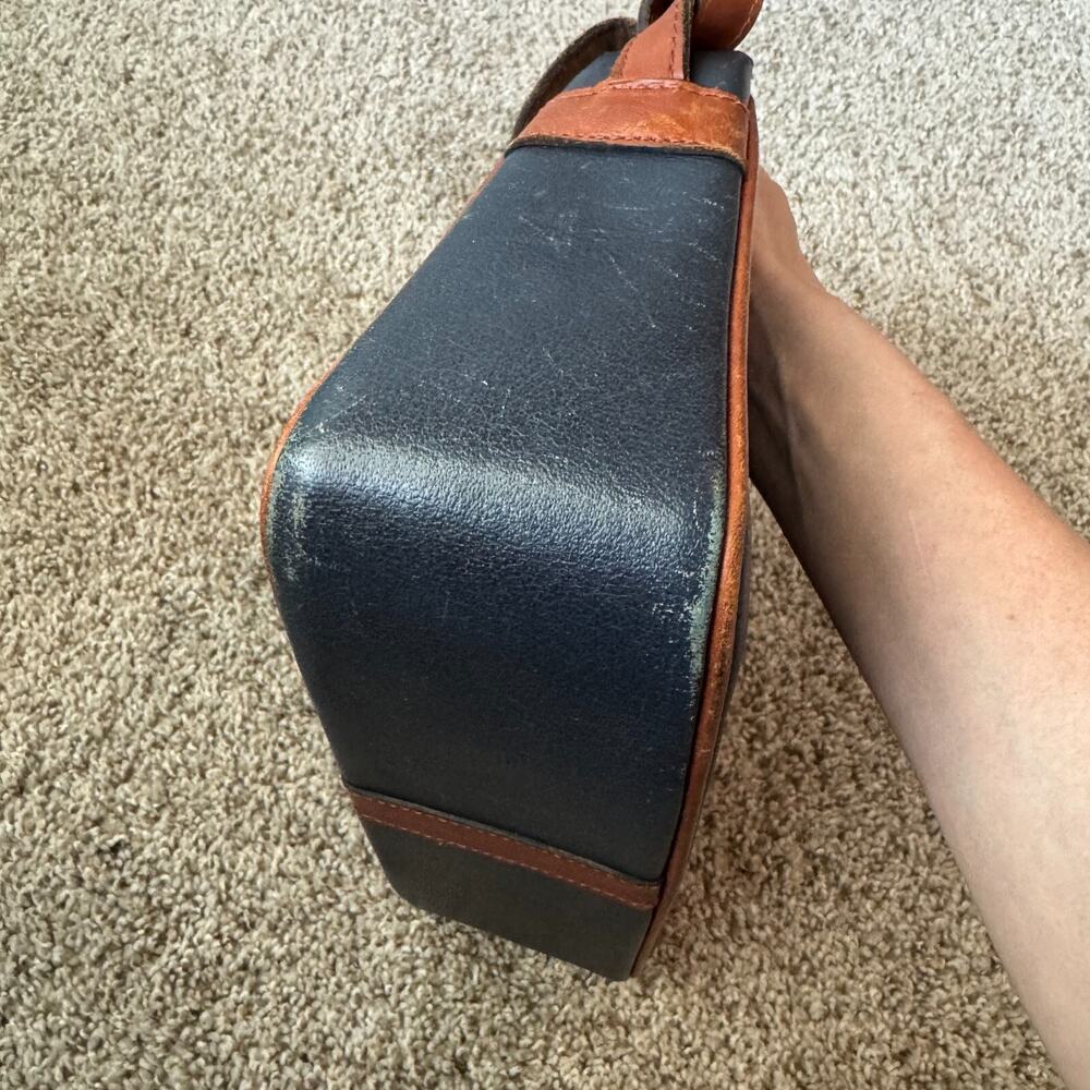 Rossi & Caruso Vintage 100% Leather Crossbody Bag Two-Tone Brown Navy Buckle - Picture 9 of 16